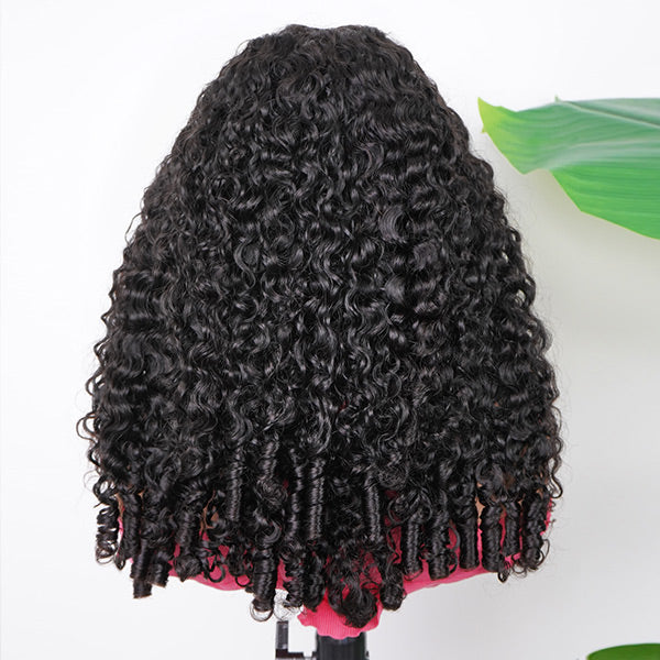 Burmese Curly Glueless Wig Bleached Knots Pre-cut Lace Wear Go Wigs With Elastic Drawstring