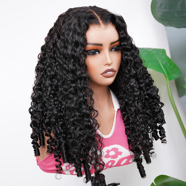 Burmese Curly Glueless Wig Bleached Knots Pre-cut Lace Wear Go Wigs With Elastic Drawstring
