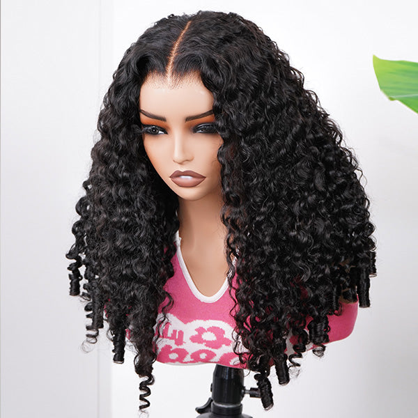 Burmese Curly Glueless Wig Bleached Knots Pre-cut Lace Wear Go Wigs With Elastic Drawstring