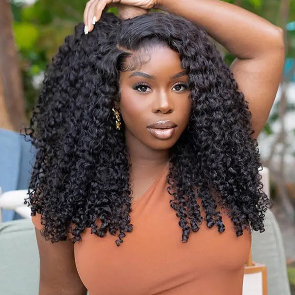 Burmese Curly Glueless Wig Bleached Knots Pre-cut Lace Wear Go Wigs With Elastic Drawstring