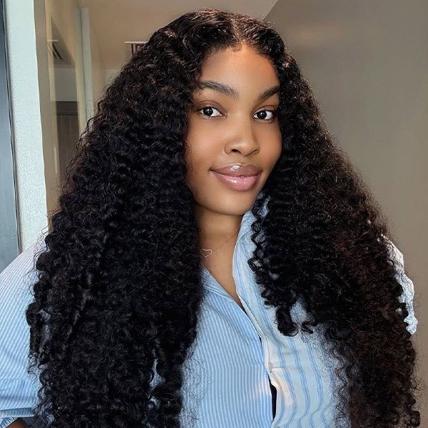 Burmese Curly Glueless Wig Bleached Knots Pre-cut Lace Wear Go Wigs With Elastic Drawstring