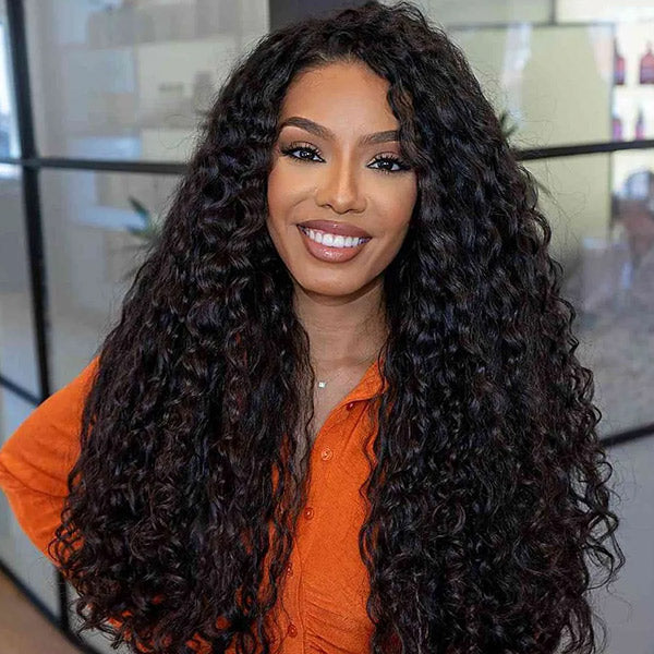 Burmese Curly Glueless Wig Bleached Knots Pre-cut Lace Wear Go Wigs With Elastic Drawstring