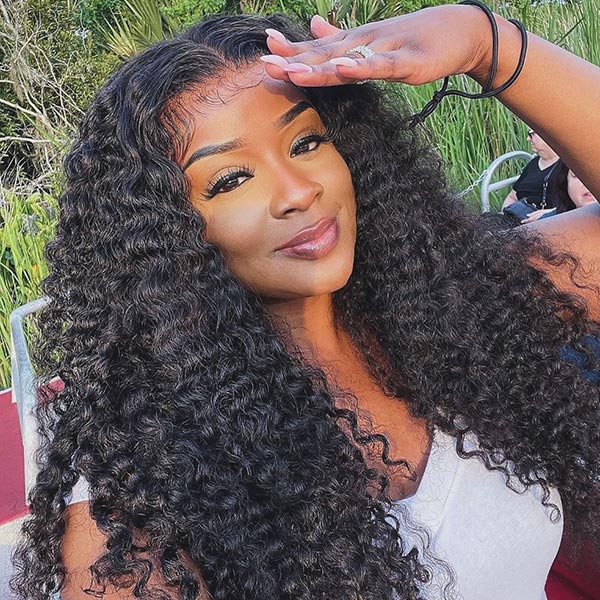 Burmese Curly Glueless Wig Bleached Knots Pre-cut Lace Wear Go Wigs With Elastic Drawstring