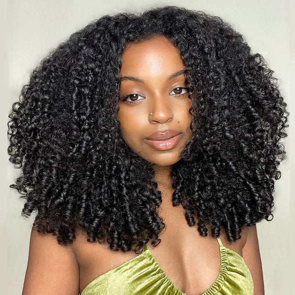 Burmese Curly Glueless Wig Bleached Knots Pre-cut Lace Wear Go Wigs With Elastic Drawstring