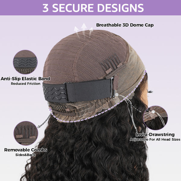 Kinky Straight Invisi-Drawstring Flexible Fit 360 Lace Front Glueless Wig With Bleached Knots