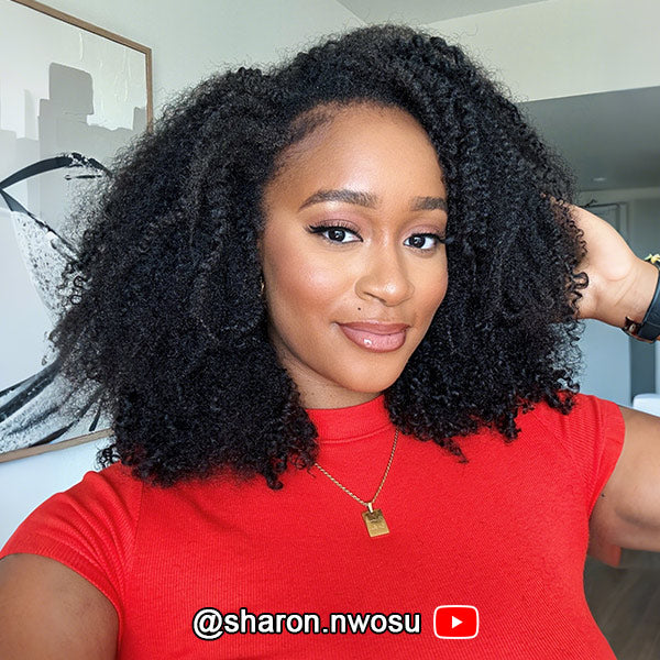 3 In 1 Half Wig | Afro Curly Flexible Fit Wear Go Half Wig With Drawstring Natural Hairline Beginner Friendly