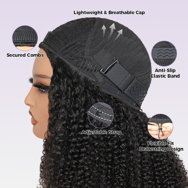 3 In 1 Half Wig | Afro Curly Flexible Fit Wear Go Half Wig With Drawstring Natural Hairline Beginner Friendly