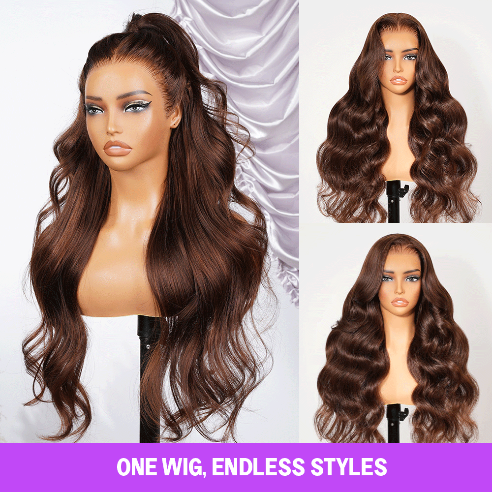 Chocolate Brown Glueless Wigs Body Wave with Drawstring 100% Human Hair Wig