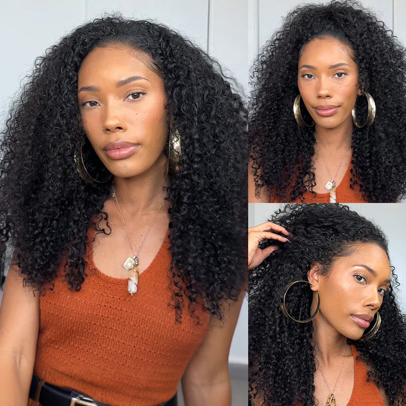 Coily Curly Half Wig Seamless Kinky Curly Flip Over Wig Beginner Friendly