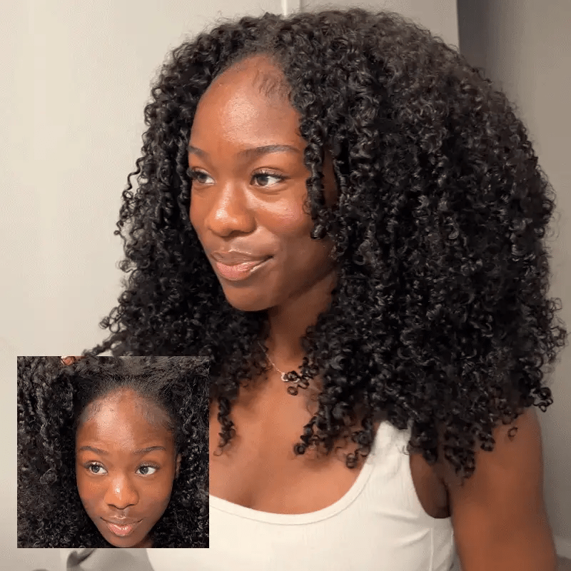 Coily Curly Half Wig Seamless Kinky Curly Flip Over Wig Beginner Friendly