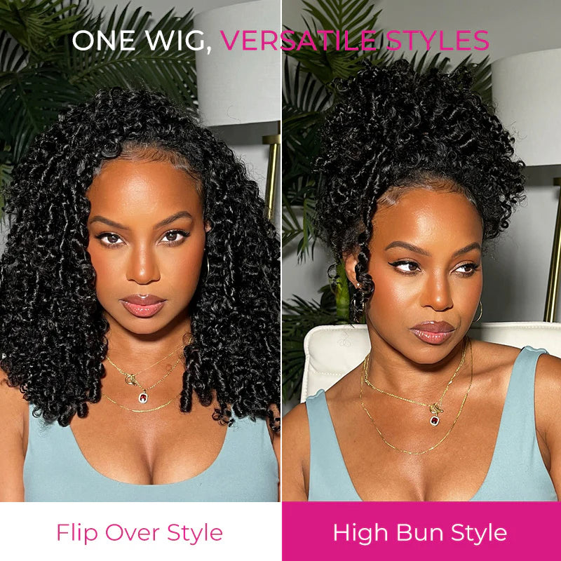 Coily Curly Half Wig Seamless Kinky Curly Flip Over Wig Beginner Friendly