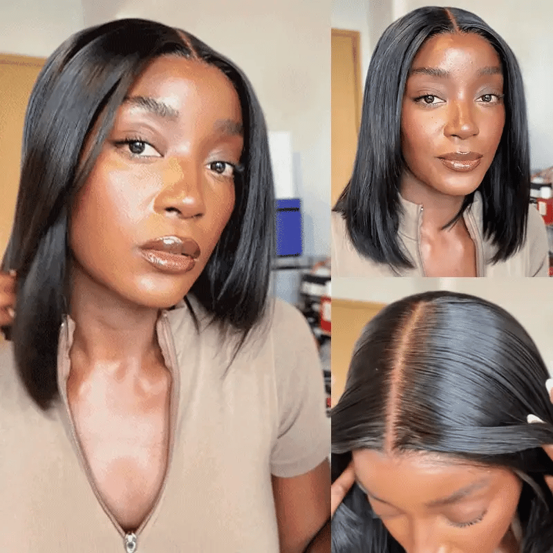 Tpart Wear Go Layered Cut Bob Yaki Straight Wig Natural Black Deep Part Lace Glueless Wig