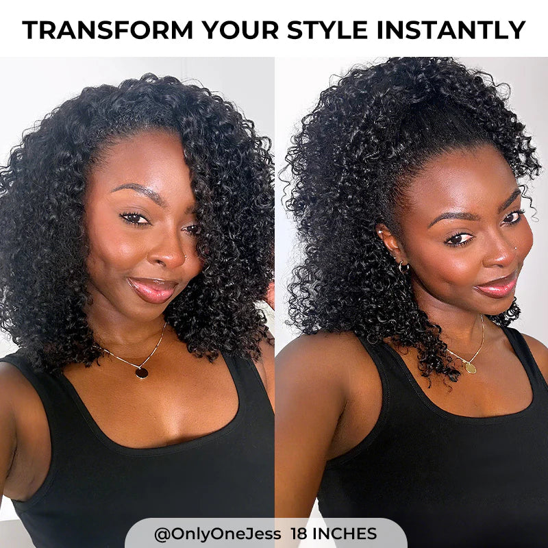 Coily Curly Half Wig Seamless Kinky Curly Flip Over Wig Beginner Friendly