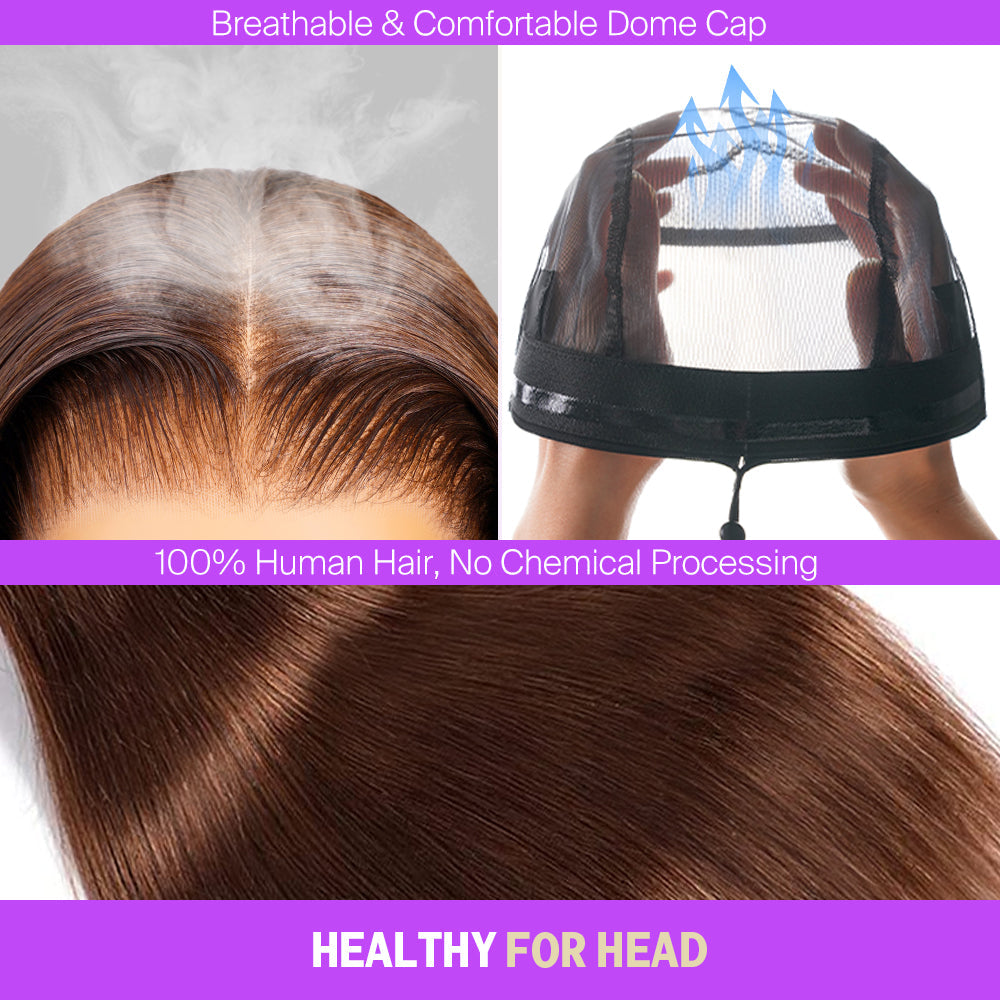 Chocolate Brown Glueless Wigs Body Wave with Drawstring 100% Human Hair Wig