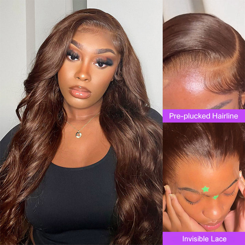 Chocolate Brown Glueless Wigs Body Wave with Drawstring 100% Human Hair Wig