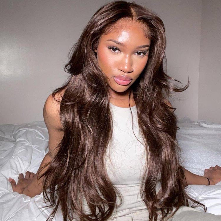 Chocolate Brown Glueless Wigs Body Wave with Drawstring 100% Human Hair Wig