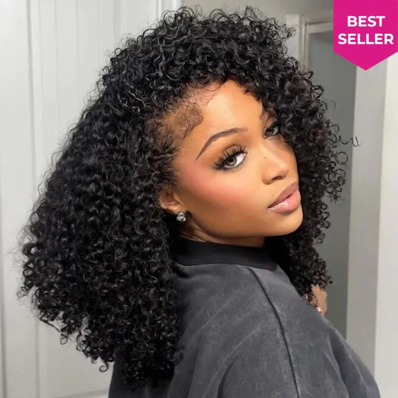 Coily Curly Half Wig Seamless Kinky Curly Flip Over Wig Beginner Friendly