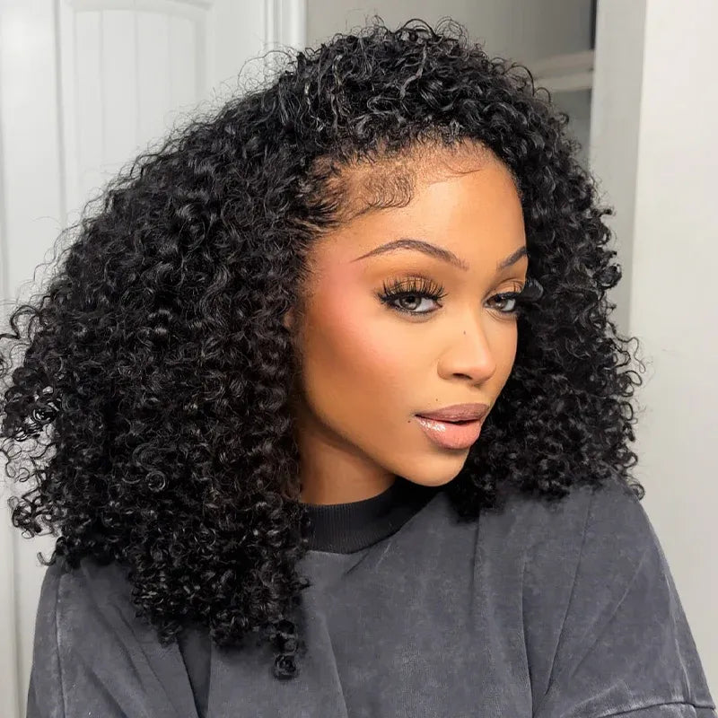 Coily Curly Half Wig Seamless Kinky Curly Flip Over Wig Beginner Friendly