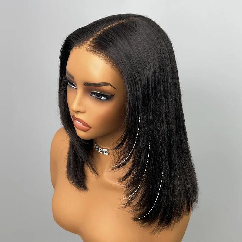 Tpart Wear Go Layered Cut Bob Yaki Straight Wig Natural Black Deep Part Lace Glueless Wig