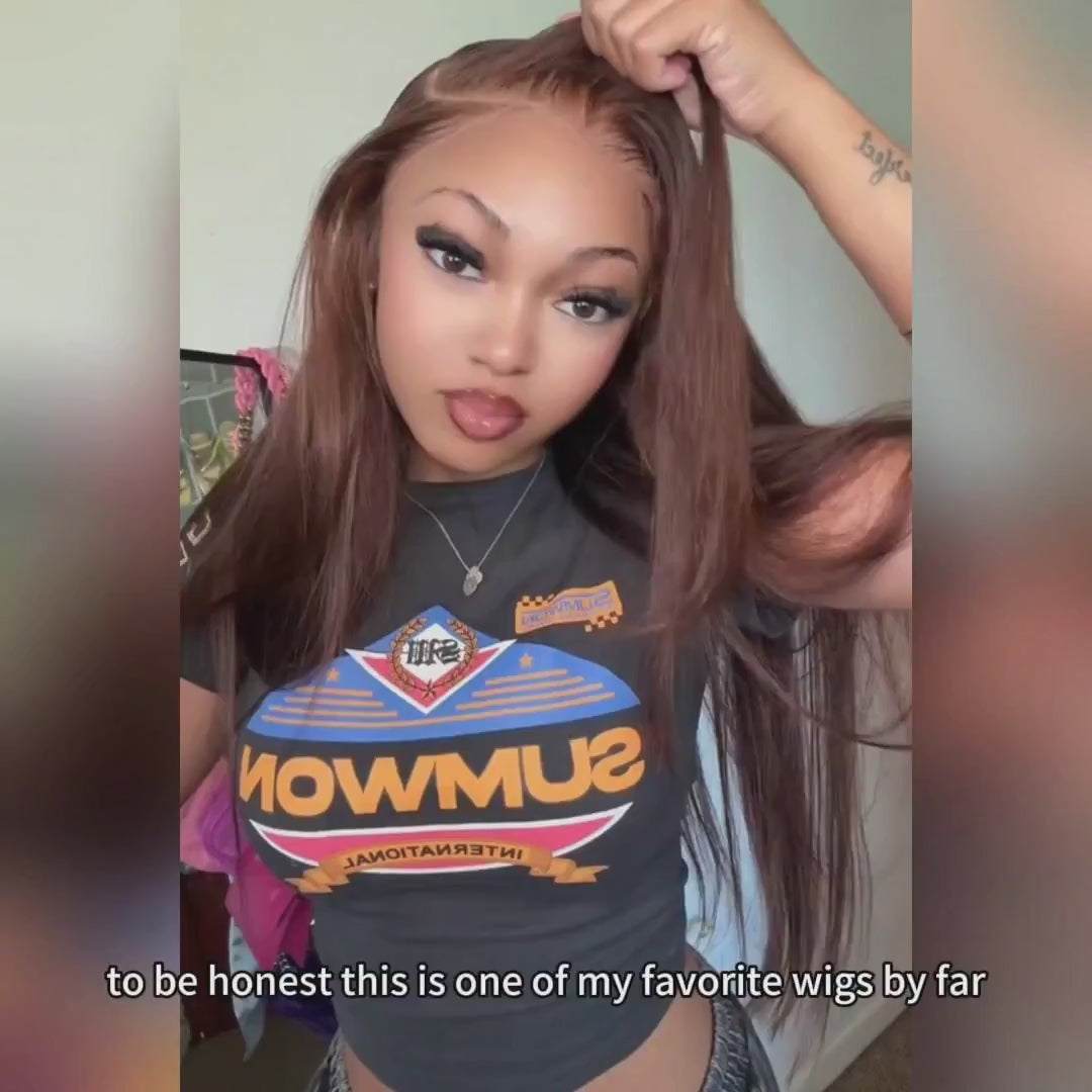 Load video: Chocolate Brown Glueless Wigs Body Wave with Drawstring 100% Human Hair Wig