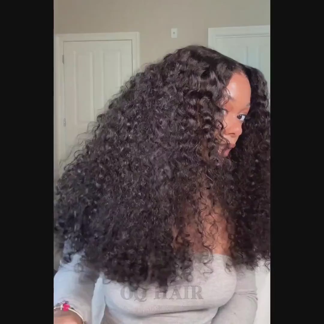 Load video: Burmese Curly Glueless Wig Bleached Knots Pre-cut Lace Wear Go Wigs With Elastic Drawstring