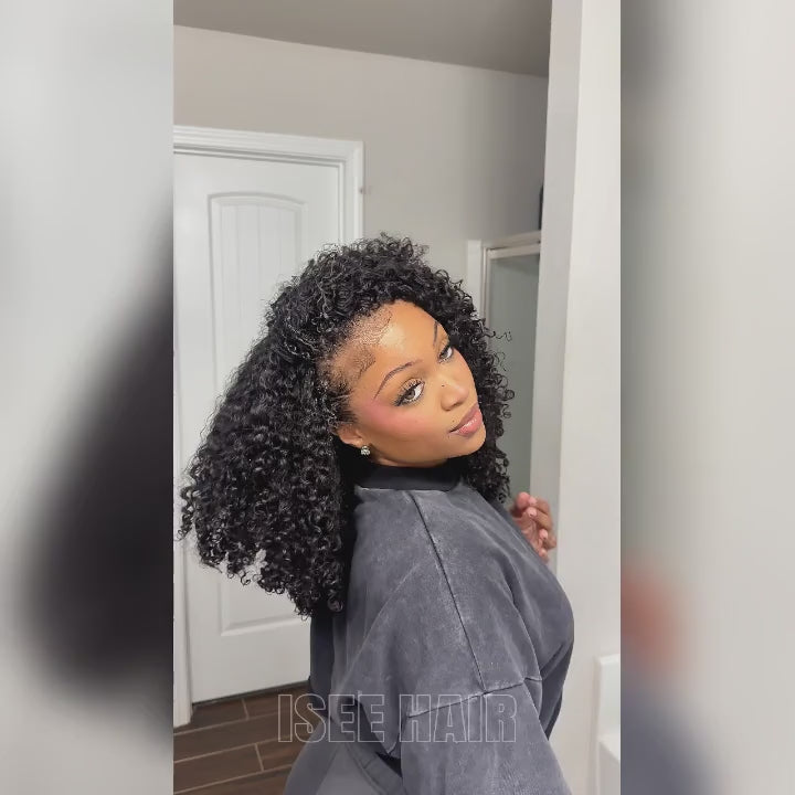 Load video: Coily Curly Half Wig Seamless Kinky Curly Flip Over Wig Beginner Friendly
