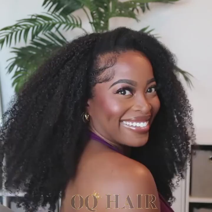 Load video: 3 In 1 Half Wig | Afro Curly Flexible Fit Wear Go Half Wig With Drawstring Natural Hairline Beginner Friendly