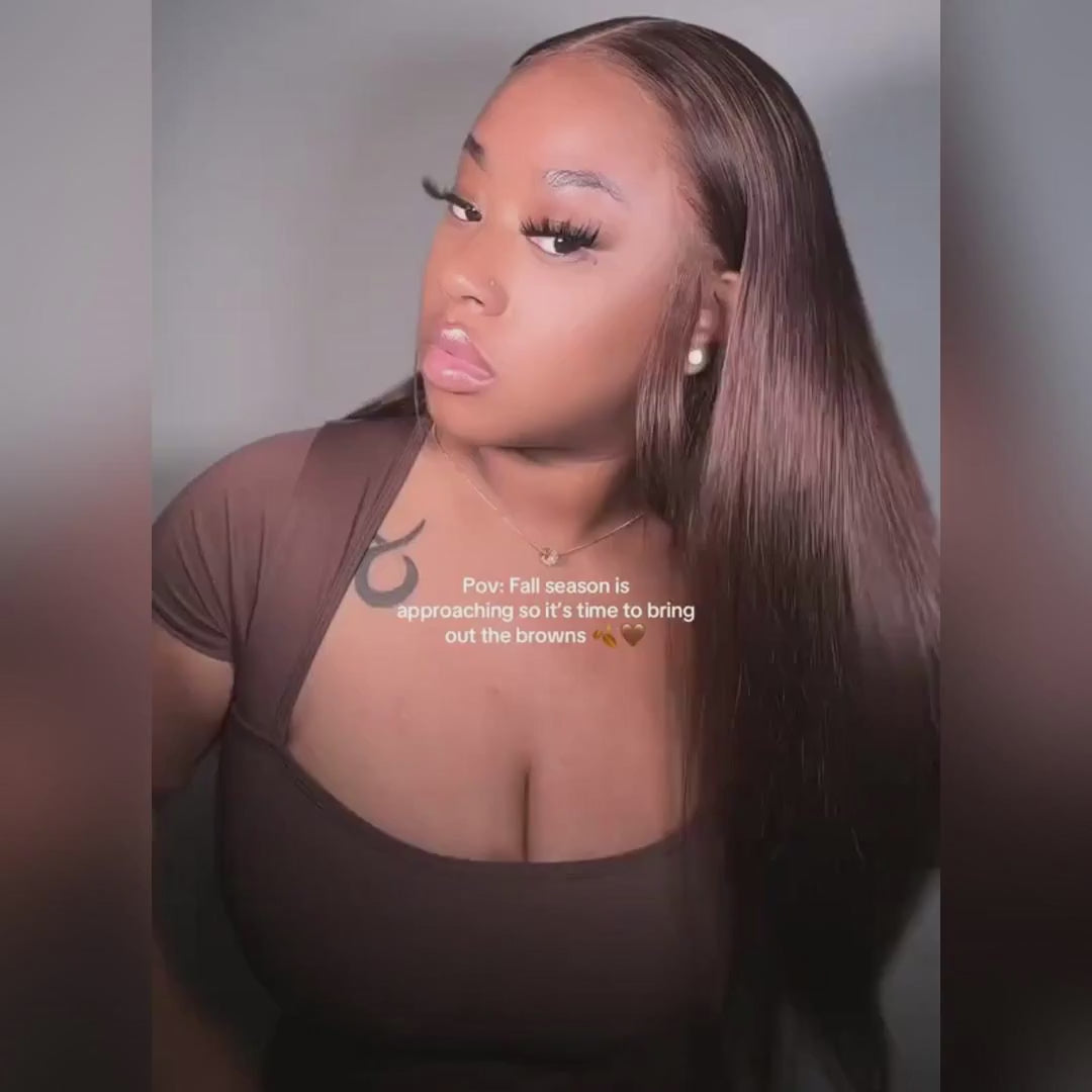 Load video: Chocolate Brown Glueless Wigs Body Wave with Drawstring 100% Human Hair Wig